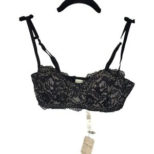 Intimately Free People Black Lace Bra 32D Adjustable Bow Accents‎ Lingerie